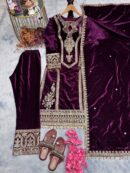 Pure Viscose Velvet Top Plazzo & Dupatta Set