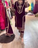 Pure Viscose Velvet Top Plazzo & Dupatta Set