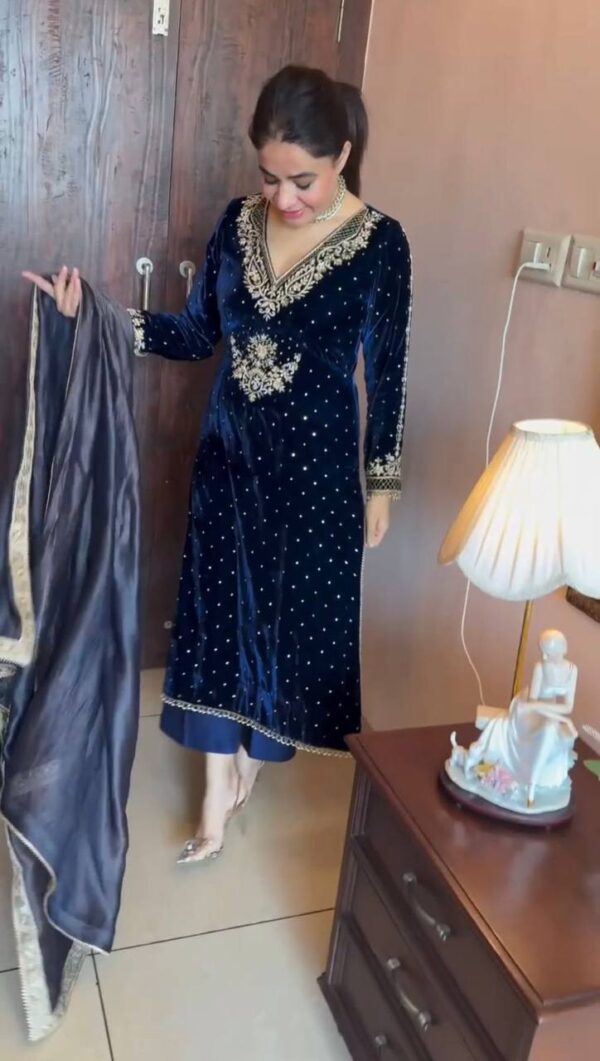 Trending Winter Velvet Outfit Pant Suit - Image 2