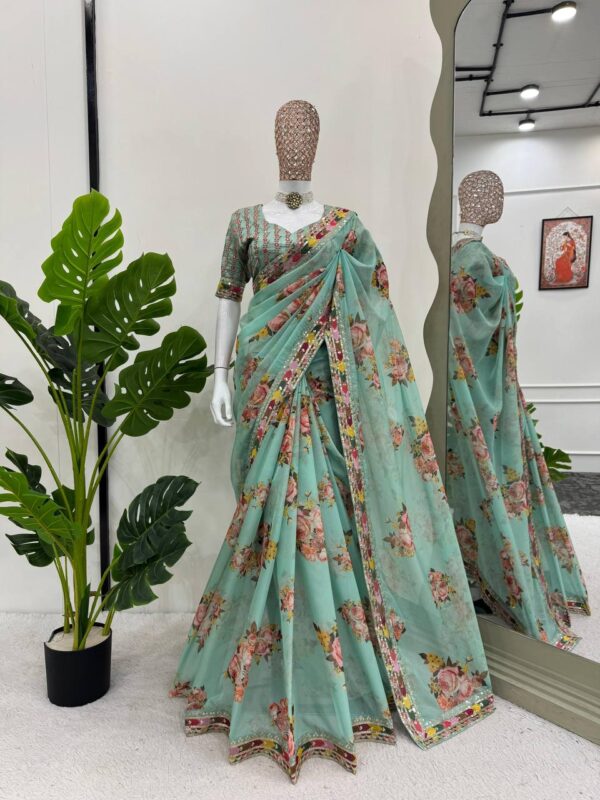 Designer Saree on Tibby Silk Febric with Fancy Blouse - Image 2