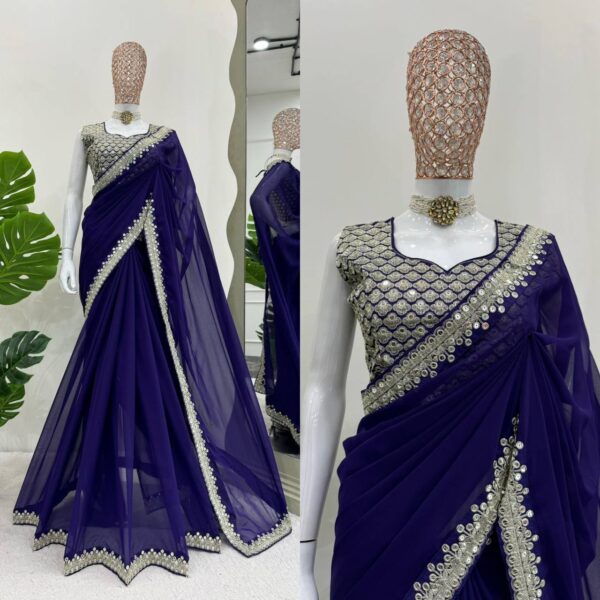 Beautiful  Saree on Georgette Febric with Heavy Work blouse - Image 2