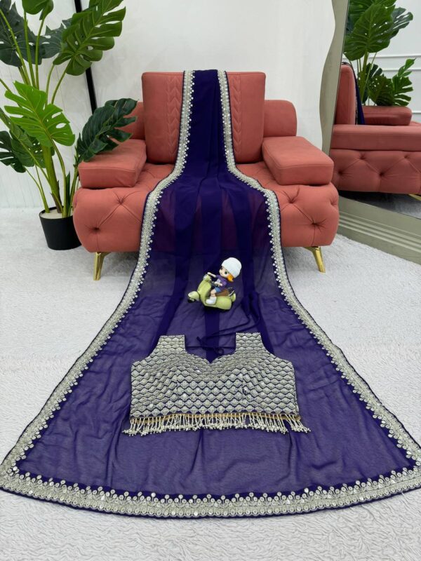 Beautiful  Saree on Georgette Febric with Heavy Work blouse - Image 3