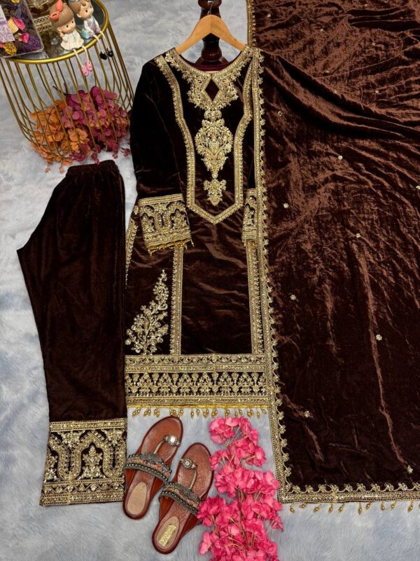 Pure Viscose Velvet Top Plazzo & Dupatta Set - Image 5