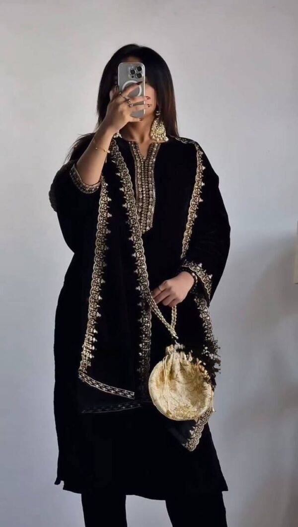 New Designer Black Velvet Pant Suit - Image 3