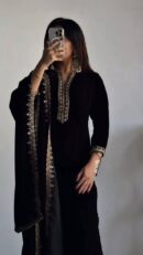 New Designer Black Velvet Pant Suit