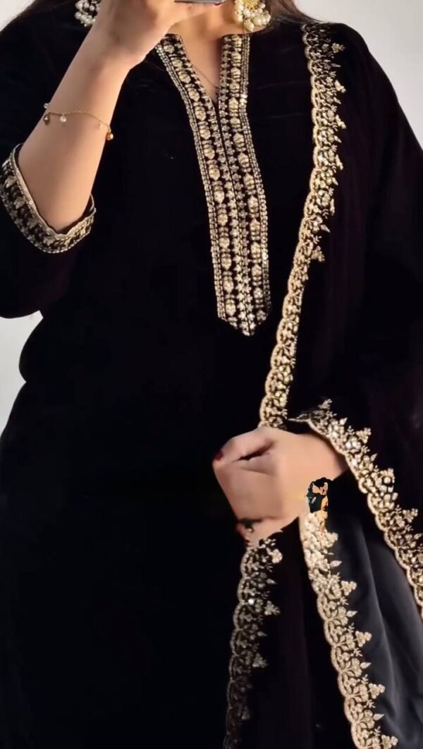 New Designer Black Velvet Pant Suit - Image 2