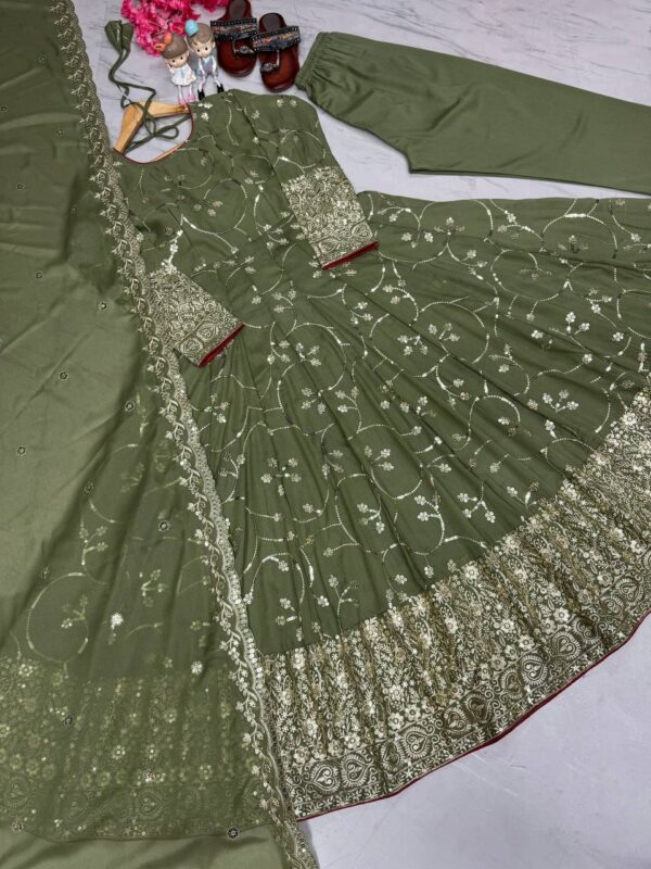 Party Wear Look Fancy Anarkali Gown,Dupatta & Bottom Set - Image 3
