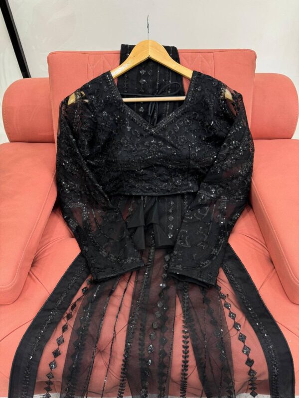 Saree  and blouse on Soft Net Febric with Thred & Sequnce work. - Image 4