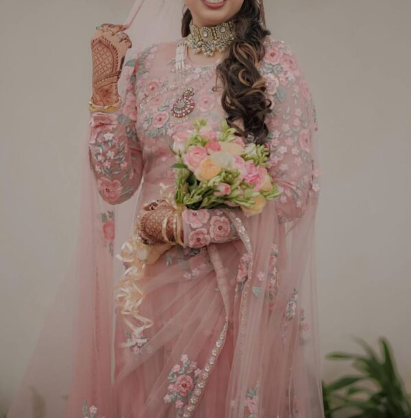 Designer Saree on Soft Net Febric with Thred & Sequnce work and blouse