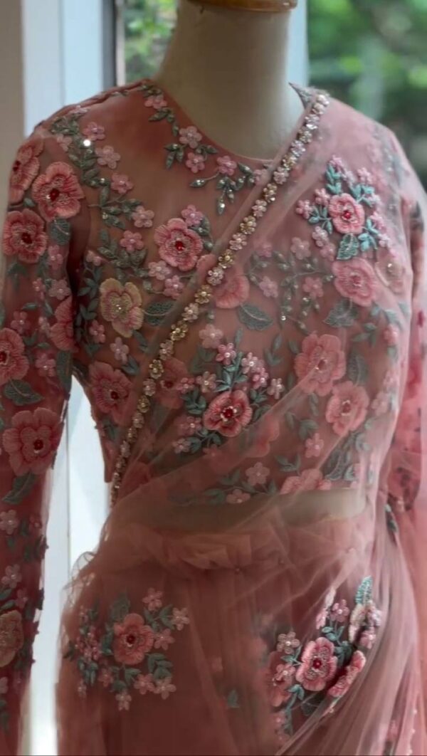 Designer Saree on Soft Net Febric with Thred & Sequnce work and blouse - Image 3