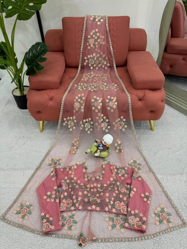 Designer Saree on Soft Net Febric with Thred & Sequnce work and blouse - Image 4
