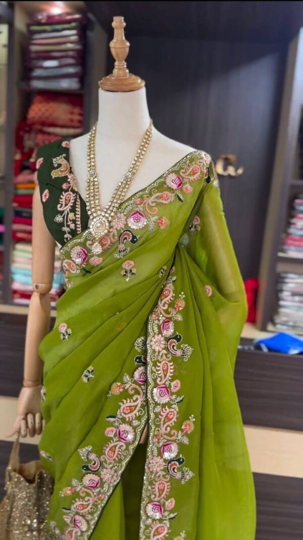 Designer Saree on Jimmy Choo silk Febric with blouse - Image 2