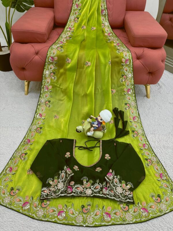 Designer Saree on Jimmy Choo silk Febric with blouse - Image 4