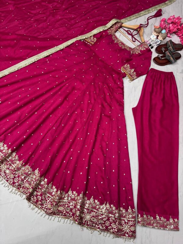 Silk Anarkali Gown,Dupatta & Pent Set - Image 2