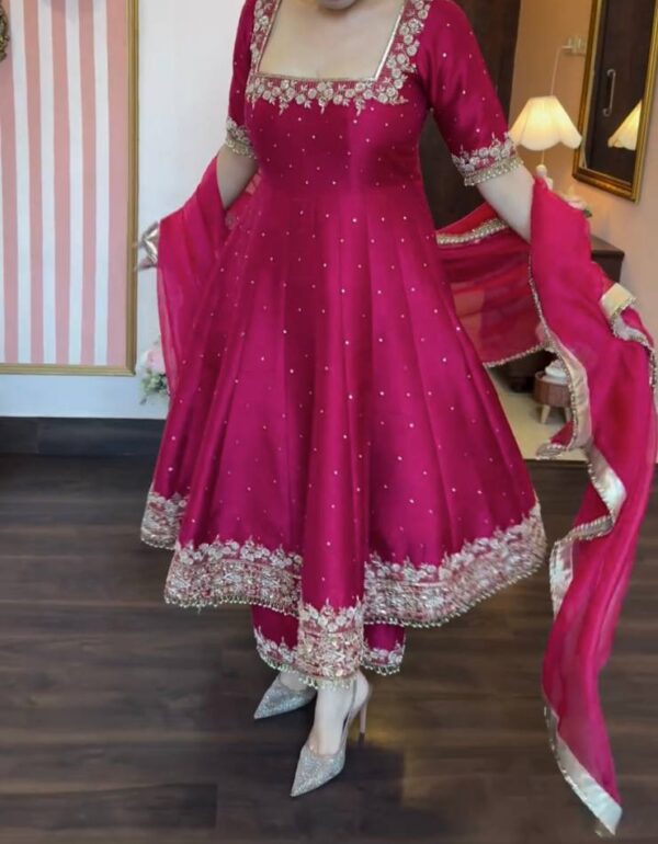 Silk Anarkali Gown,Dupatta & Pent Set