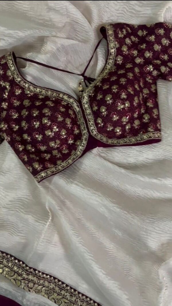 Saree on Crunchy Silk Febric with Thred & Sequnce work and Blouse - Image 3