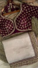 Saree on Crunchy Silk Febric with Thred & Sequnce work and Blouse