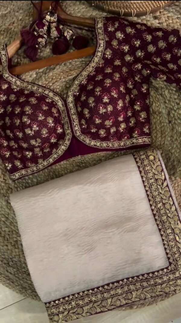 Saree on Crunchy Silk Febric with Thred & Sequnce work and Blouse - Image 4