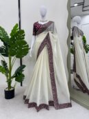 Saree on Crunchy Silk Febric with Thred & Sequnce work and Blouse