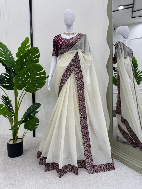 Saree on Crunchy Silk Febric with Thred & Sequnce work and Blouse