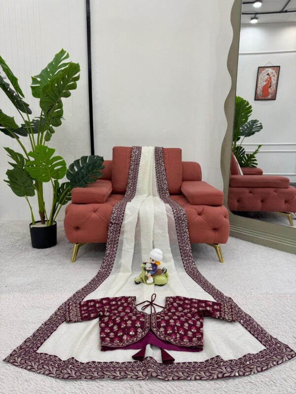 Saree on Crunchy Silk Febric with Thred & Sequnce work and Blouse - Image 2