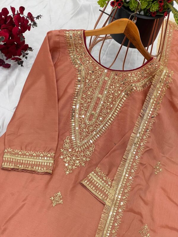 Top-Bottom And Dupatta Set  Ready To Wear - Image 4