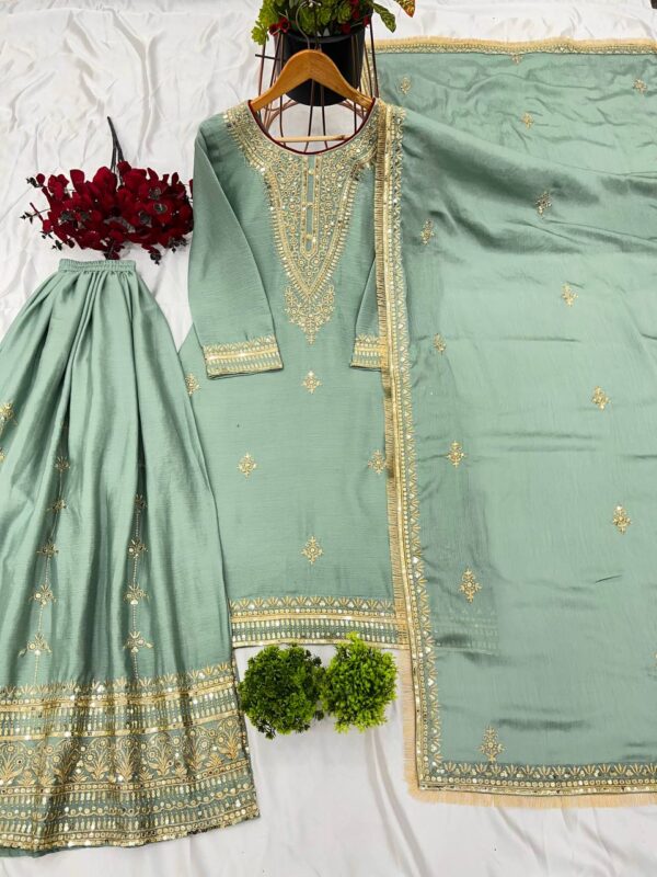 Top-Bottom And Dupatta Set  Ready To Wear - Image 5