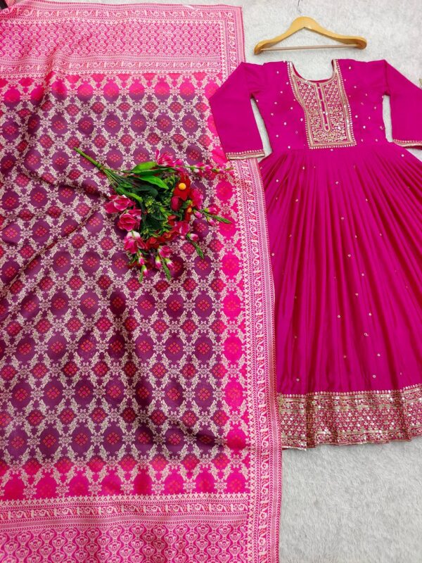 Treditional Gown-Pent Dupatta Set Fully Stitched Ready To Wear - Image 2