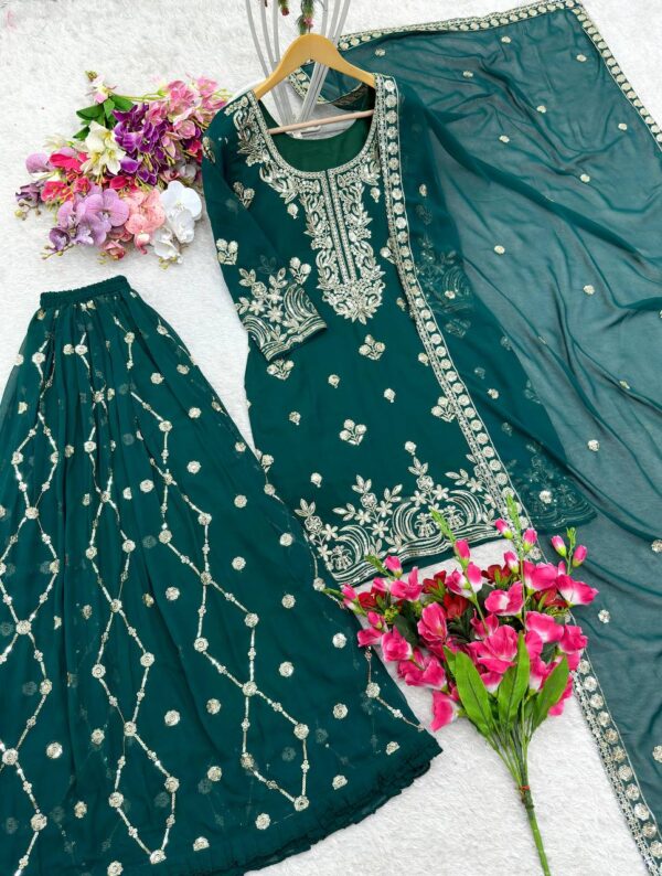 Pure Fox Georgette Gown Pent and Dupatta Set Fully Stitched - Image 3