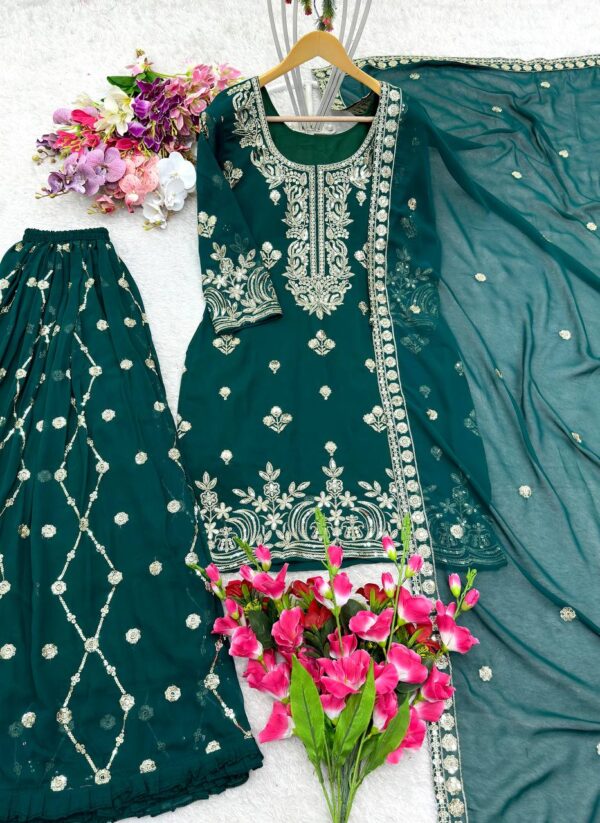 Pure Fox Georgette Gown Pent and Dupatta Set Fully Stitched - Image 2