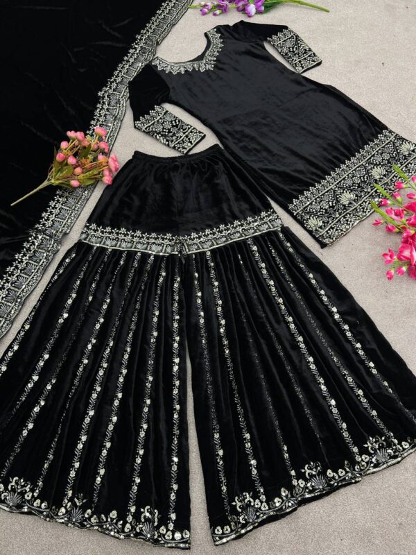 Top-Sharara and Dupatta With Heavy Embroidery Sequence Work - Image 2