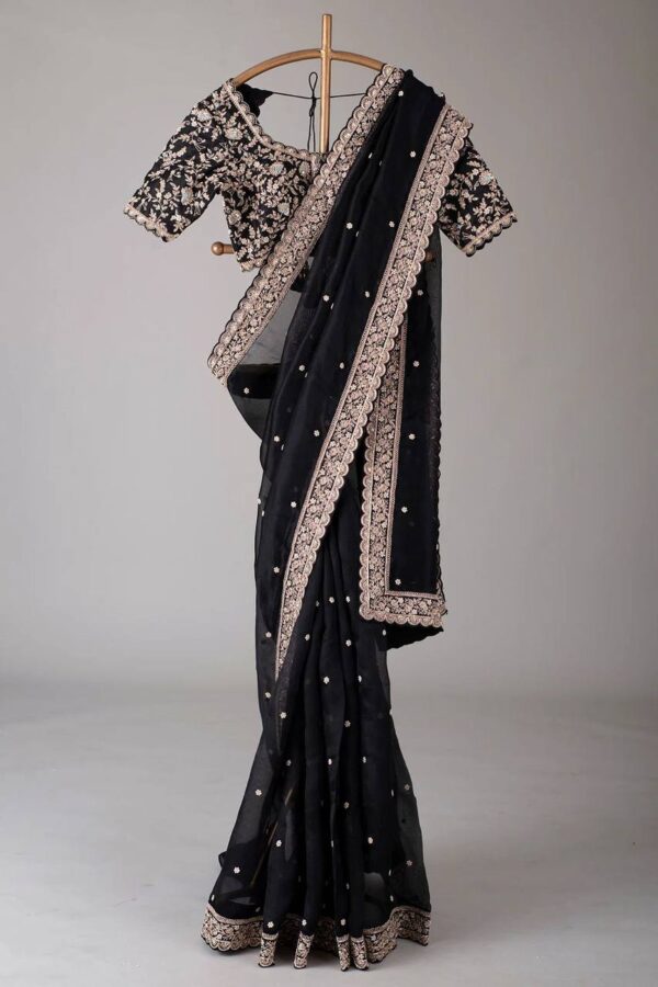 Designer Saree with Thred & Sequnce work and blouse - Image 3