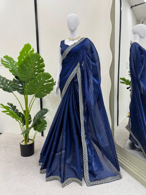 Designer Saree on Havy Organza Silk Febric with blouse - Image 3