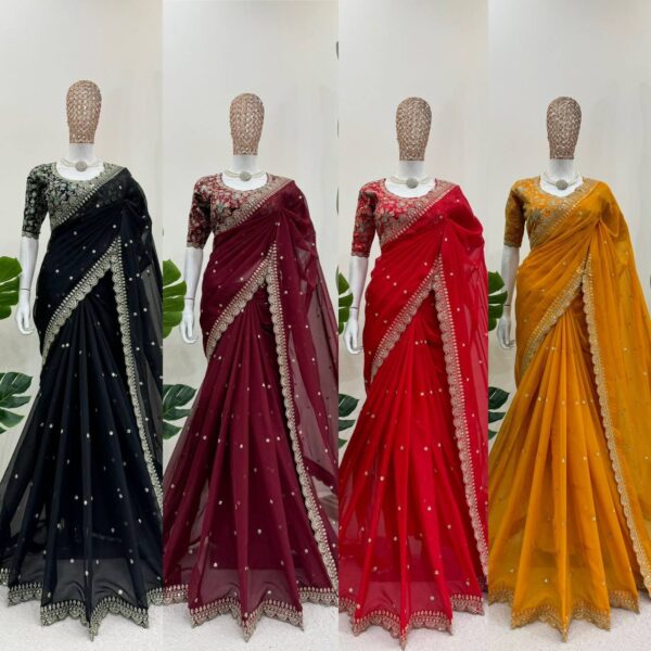 Designer Saree with Thred & Sequnce work and blouse - Image 9