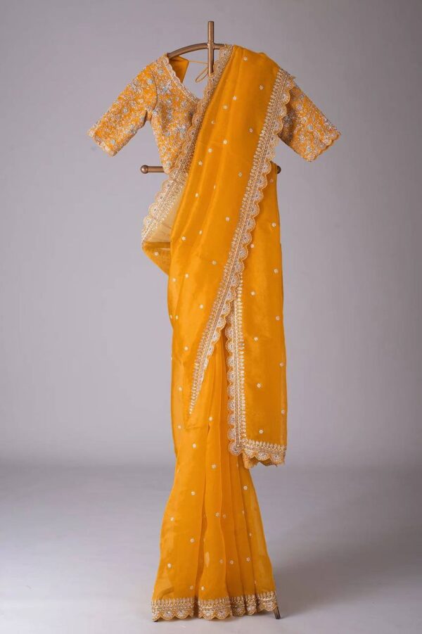 Designer Saree with Thred & Sequnce work and blouse - Image 5