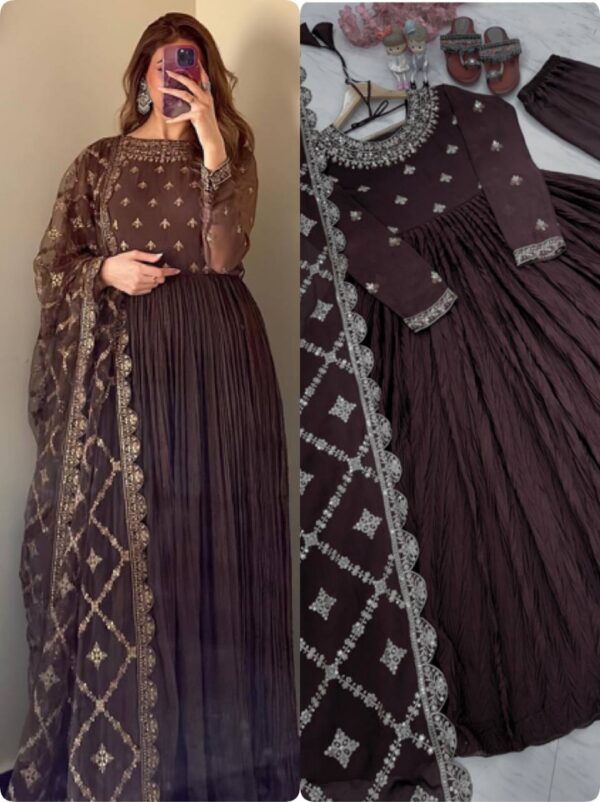 Fancy Gown,Dupatta & Bottom Set - Image 3