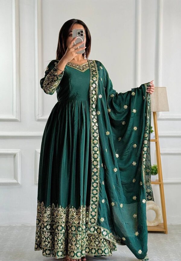 Gown-Pent Dupatta Set Fully Stitched Ready To Wear