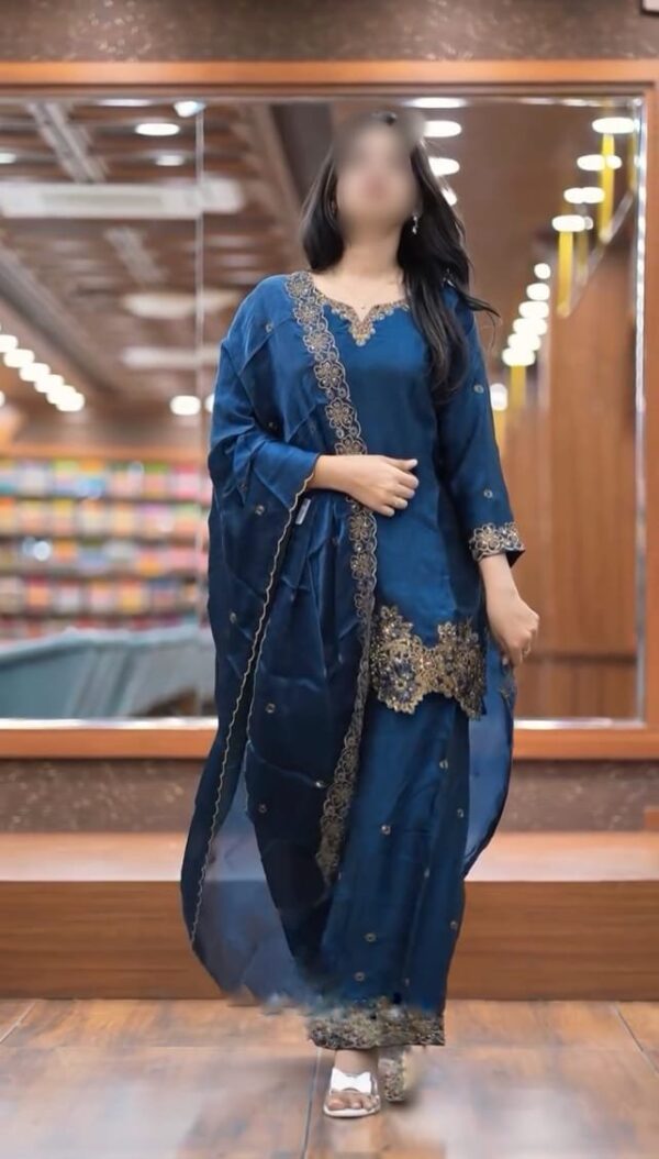 jimmy choo Silk And Heavy Embroidery Sequence Work Top-Bottom And Dupatta Set - Image 2