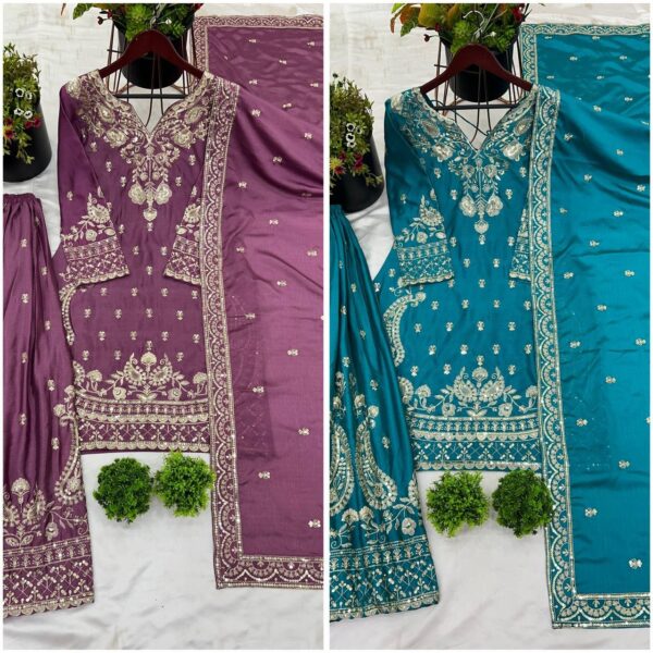 New Design Party Wear Look Top-Plazzo and Dupatta With Heavy Embroidery Work - Image 2