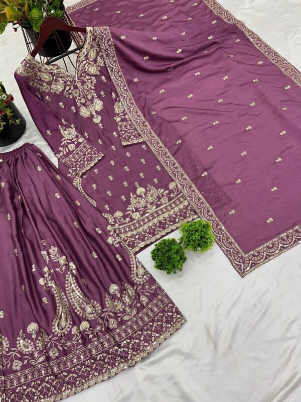 New Design Party Wear Look Top-Plazzo and Dupatta With Heavy Embroidery Work - Image 3