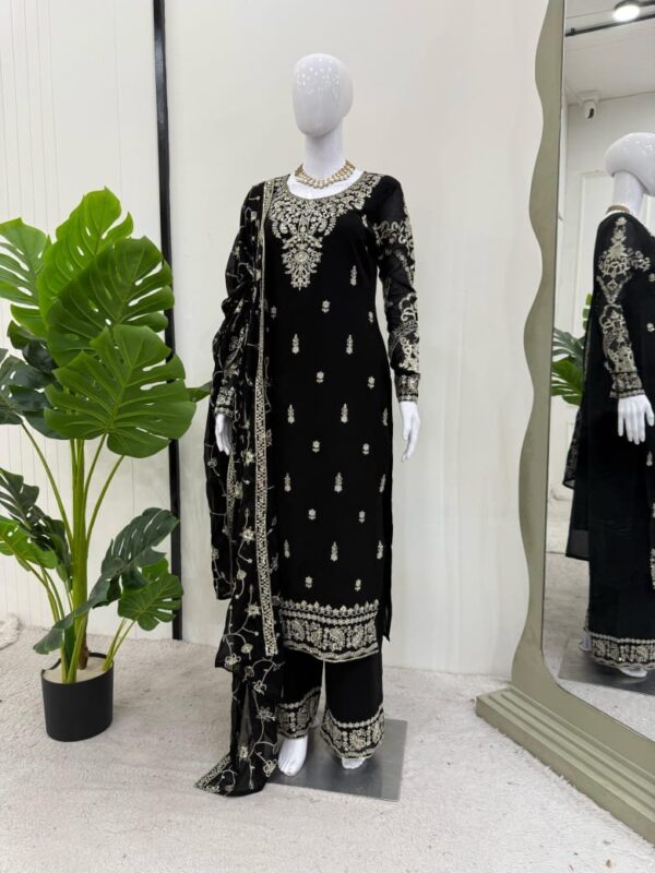 Suit on Faux Georgette febric with Inner and Coding & Sequnce work with Pearl work - Image 3