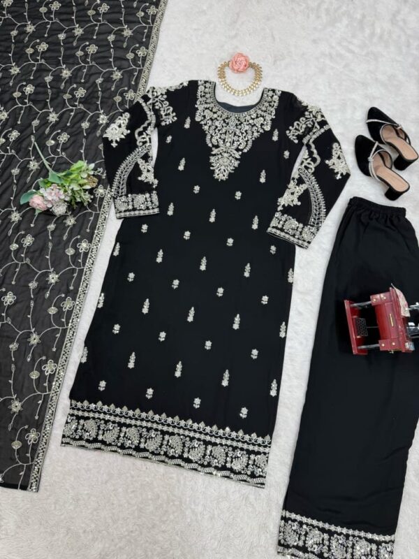 Suit on Faux Georgette febric with Inner and Coding & Sequnce work with Pearl work - Image 2