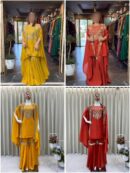 Creap Silk Top Sequence Embroidery Work & Sharara with Shrug