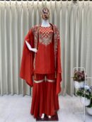 Creap Silk Top Sequence Embroidery Work & Sharara with Shrug