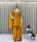 Creap Silk Top Sequence Embroidery Work & Sharara with Shrug