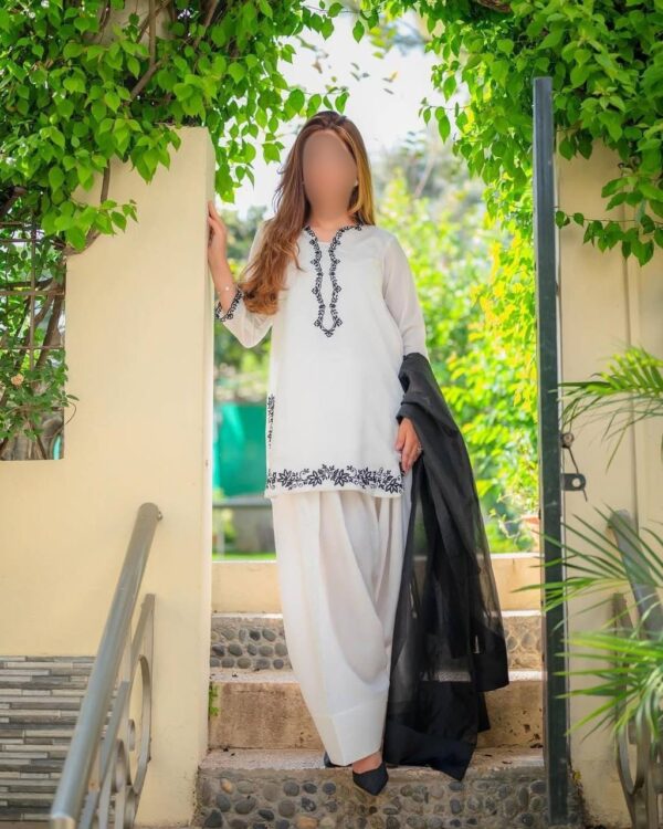 Farsi Salwar Suit Roman Silk Fabric Top And Pant With Organza Dupatta