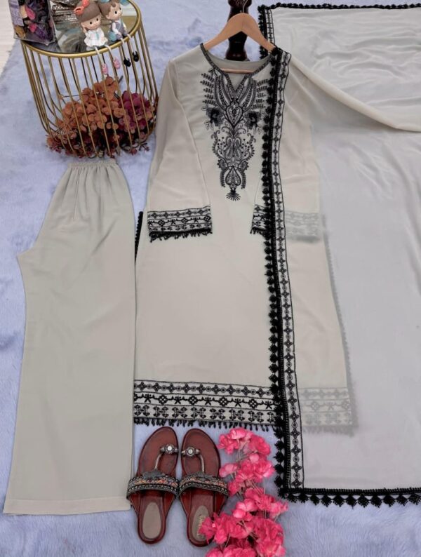 Party Wear Look Heavy Faux Georgette Top Bottom & Dupatta Set - Image 3