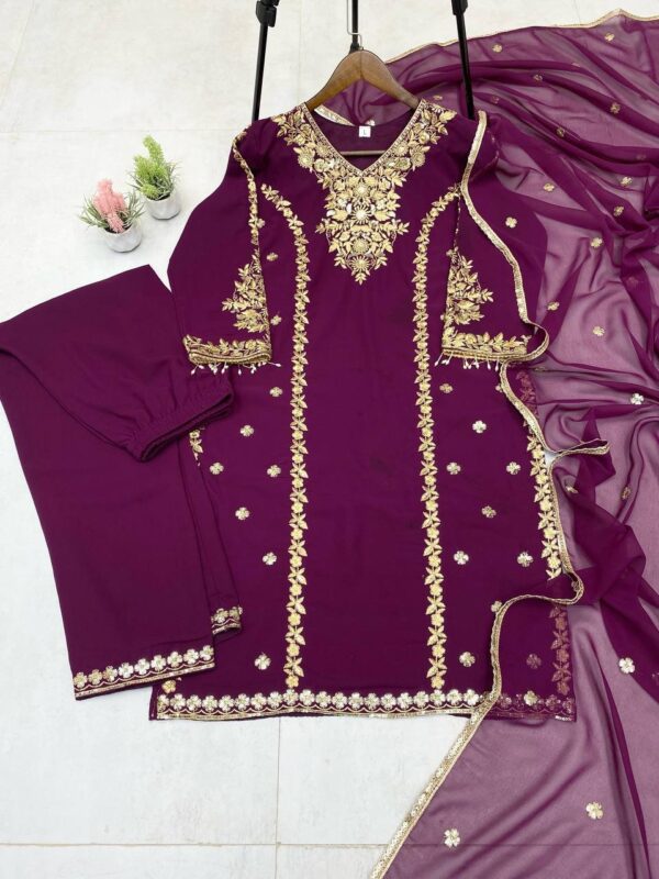 Kurta Pent And Dupatta With Sequence Embroidery Work - Image 2