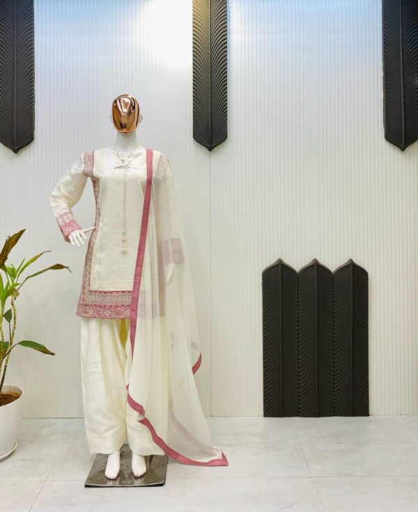 Kurta And Farshi Salwaar Set With  Dupatta With Sequence Embroidery Work