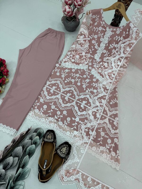Soft Net Chine Work With Zipyo Less Fancy Top-pent Dupatta Set - Image 2